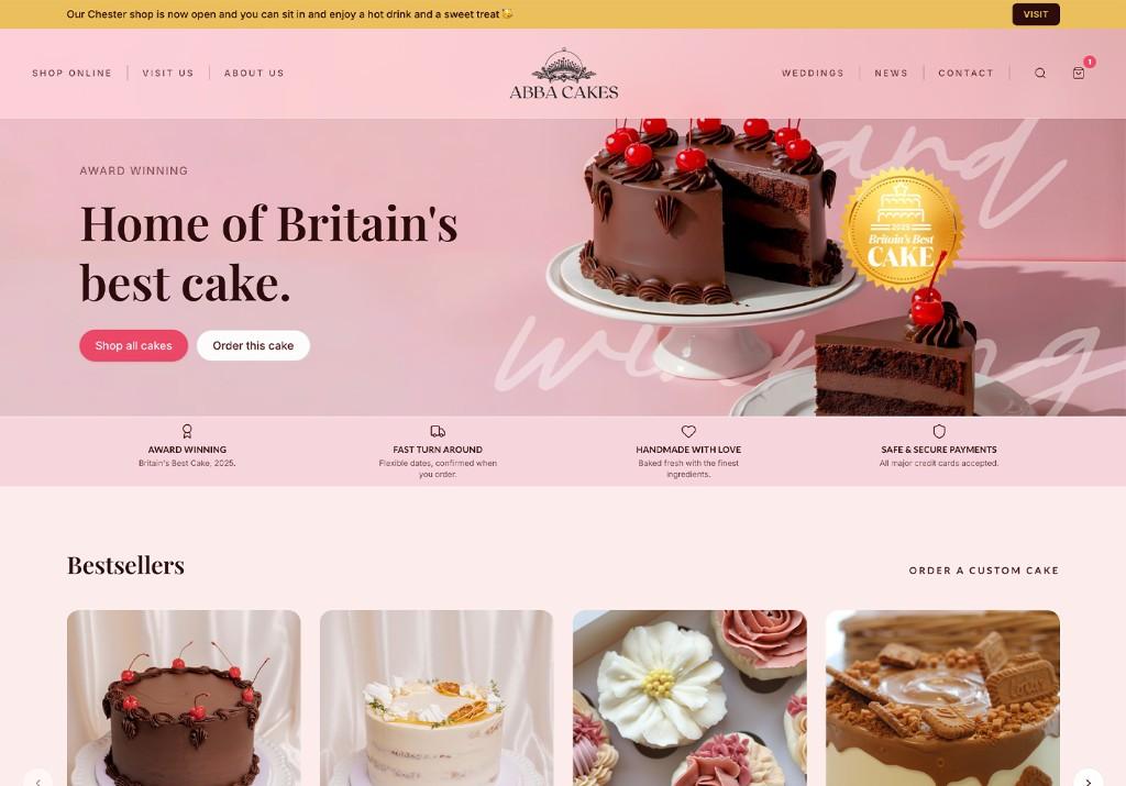 Abba Cakes website homepage