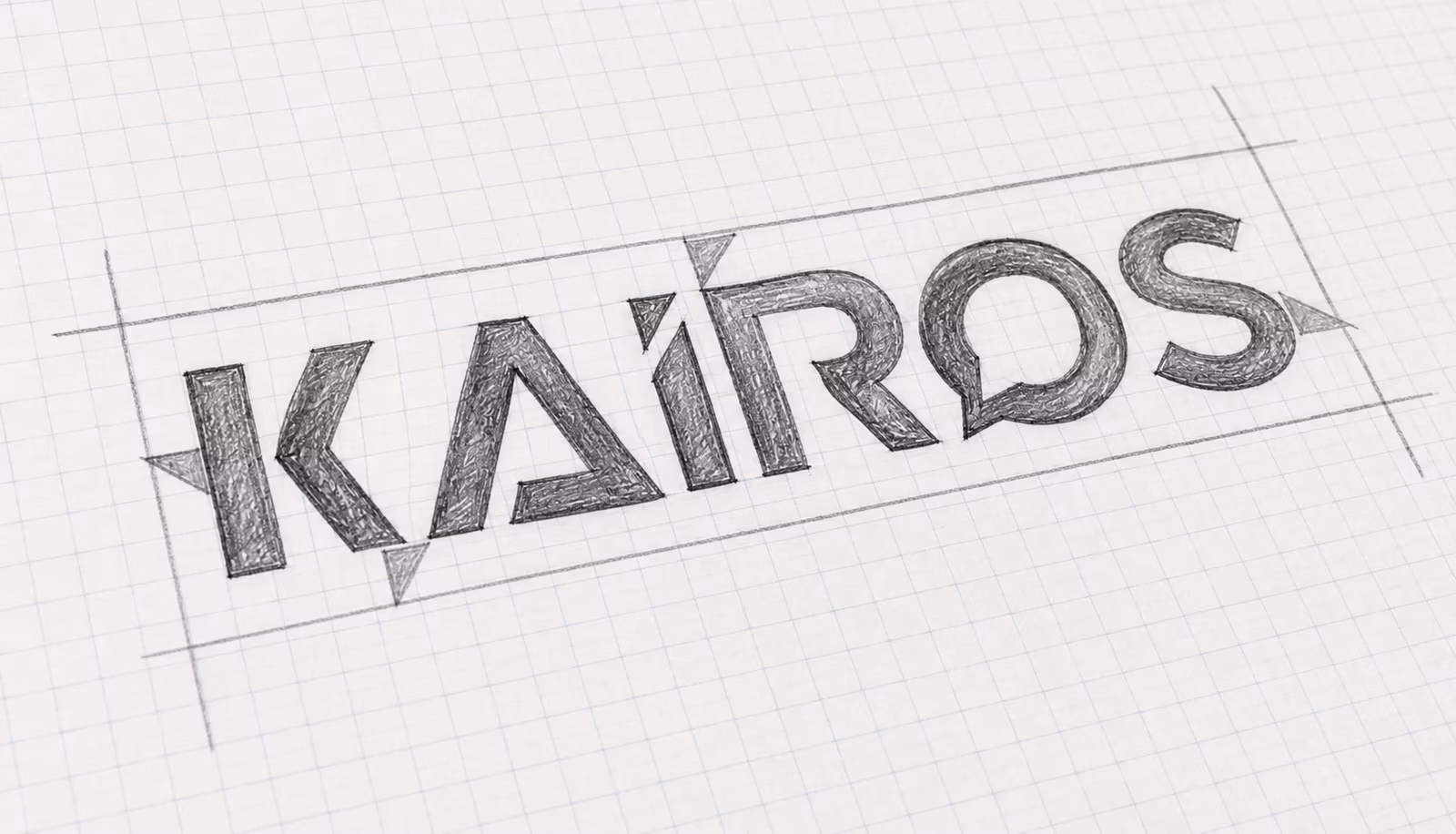 Early pencil sketch of the Kairos logo on grid paper