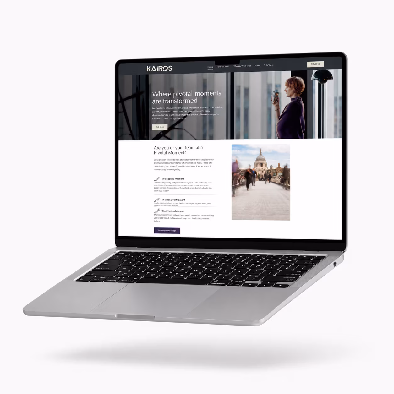 Kairos website homepage shown on a laptop mockup